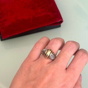 David Yurman 18K Gold & Sterling Silver Dome Ring Cable Size 7 – Rare Find